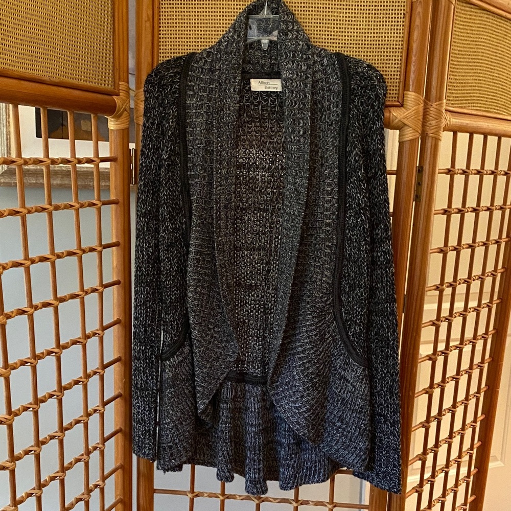 Allison Brittney Black and Gray Open-Front Cardigan
